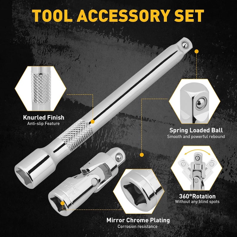 ELEAD 8-Piece 3/8" Drive Spark Plug Socket Set with Universal Joint, Spark Plug Gapper and 6" Extension Bar, SAE & Metric, 5/8", 3/4", 13/16", 14mm, 18mm, CR-V Sockets with Rubber Holding Rings - Image 3